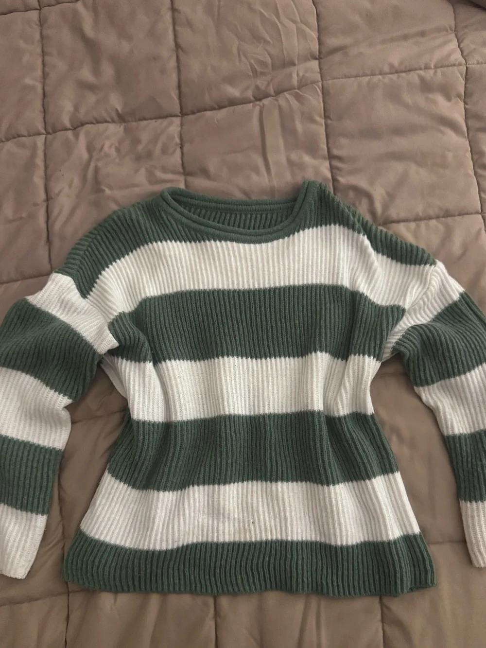 Striped Crewneck Sweater in Green and White